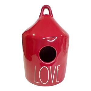 Rae Dunn Red with White Letters LOVE Round Ceramic Birdhouse 8”x 5”